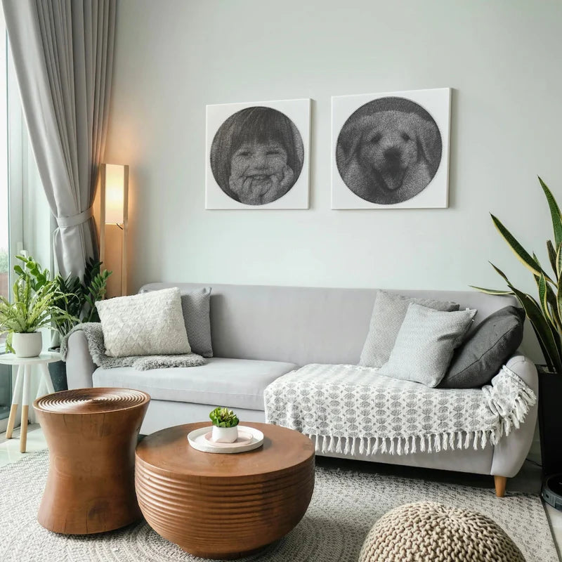 String art piece in a cozy living room