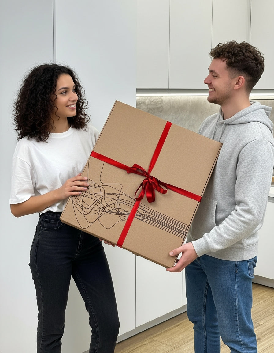 Couple tenant un tableau Firmora de string art